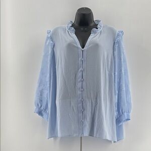 12.26.25 NWT CeCe (1x) Graceful Light Blue Women's Blouse with Ruffles & Florals